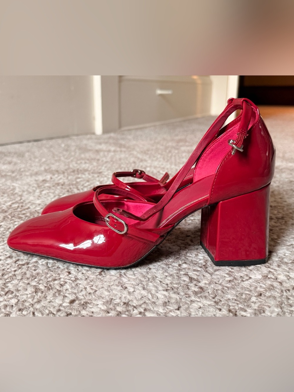 Zara Red Patent Mary Jane Block Heels